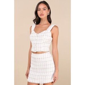 Lulus Upscale Instinct Ivory And Brown Tweed Mini Skirt White - Size XS